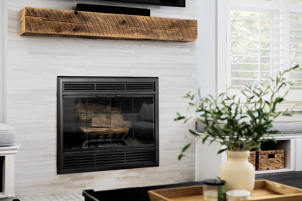 Modern fireplace in a bright Alberta home
